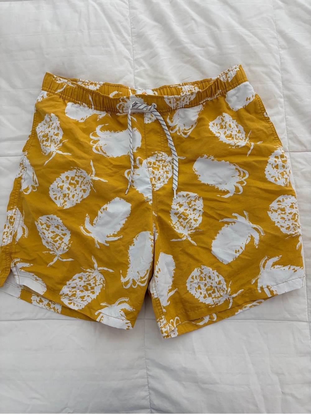 Quiksilver Yellow and White Pineapple Print Swim Trunks